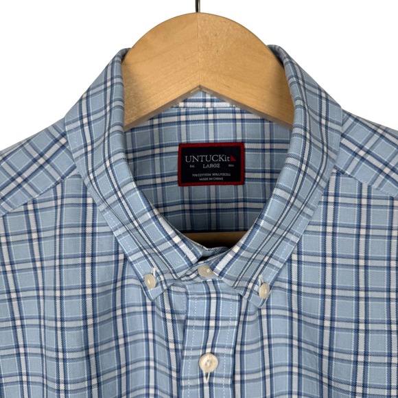 UNTUCKit Men's L Martolla Blue Plaid Button Down Long Sleeve Shirt Light Flannel - Picture 1 of 7